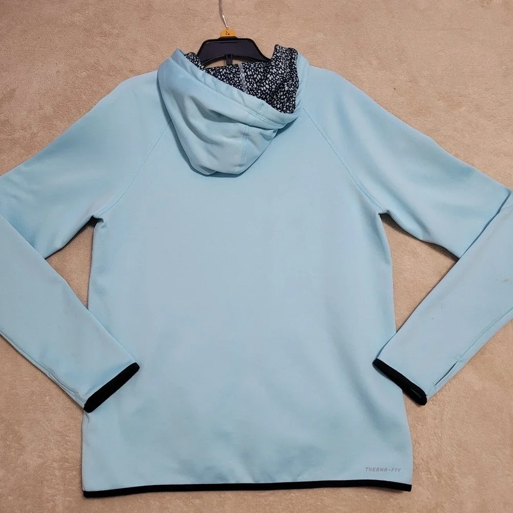 Nike Therma-FIT Hoodie Pullover Sweatshirt Floral Swoosh Light Blue L‎ FLAW
